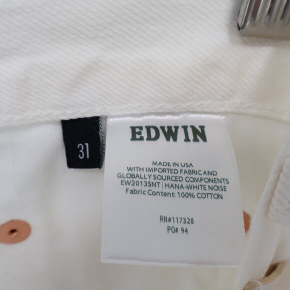 NWT Edwin Hana Classic Straight Crop Button-Fly Denim Jean White Noise Size 31 - Picture 7 of 8